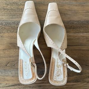 Gucci beige square toe slingbacks